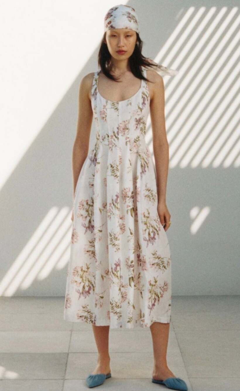 Brock Collection x H&M Cream Floral Lyocell Linen Blend Midi Dress